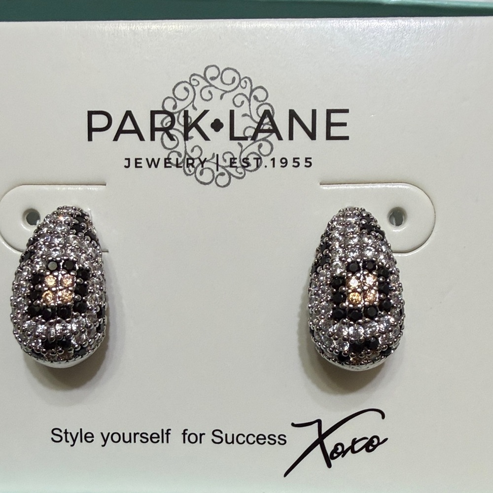 Park Lane Black and Silver Teardrop Earrings - Picture 1 of 1